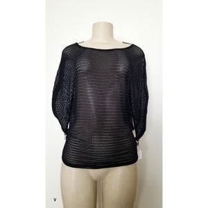 GRACIA  LADIES BLACK KNIT FISH NET   ZIP ON SHELDOR  BLOUSE TOP  SIZE M #670